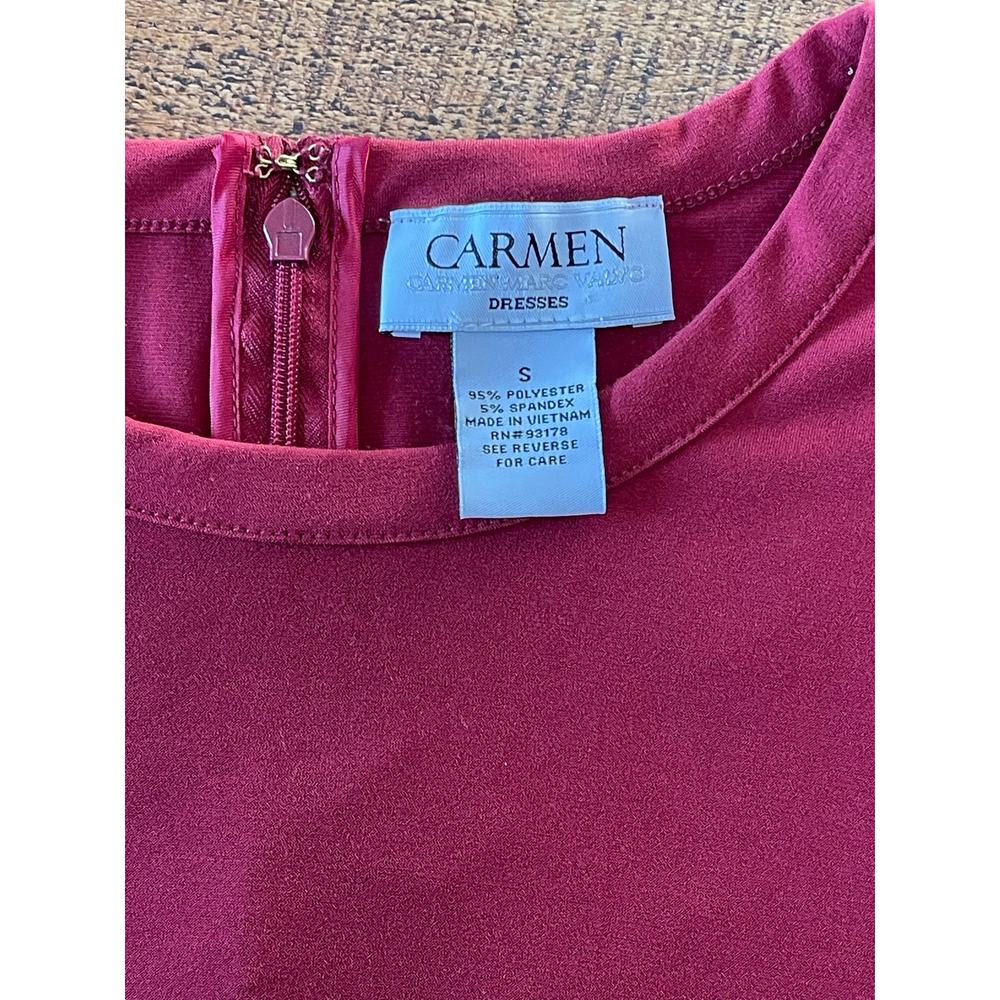Womens Carmen Marc Valvo Brick Red‎ Long Sleeve Slinky Soft Grommet Dress Small - Picture 6 of 7